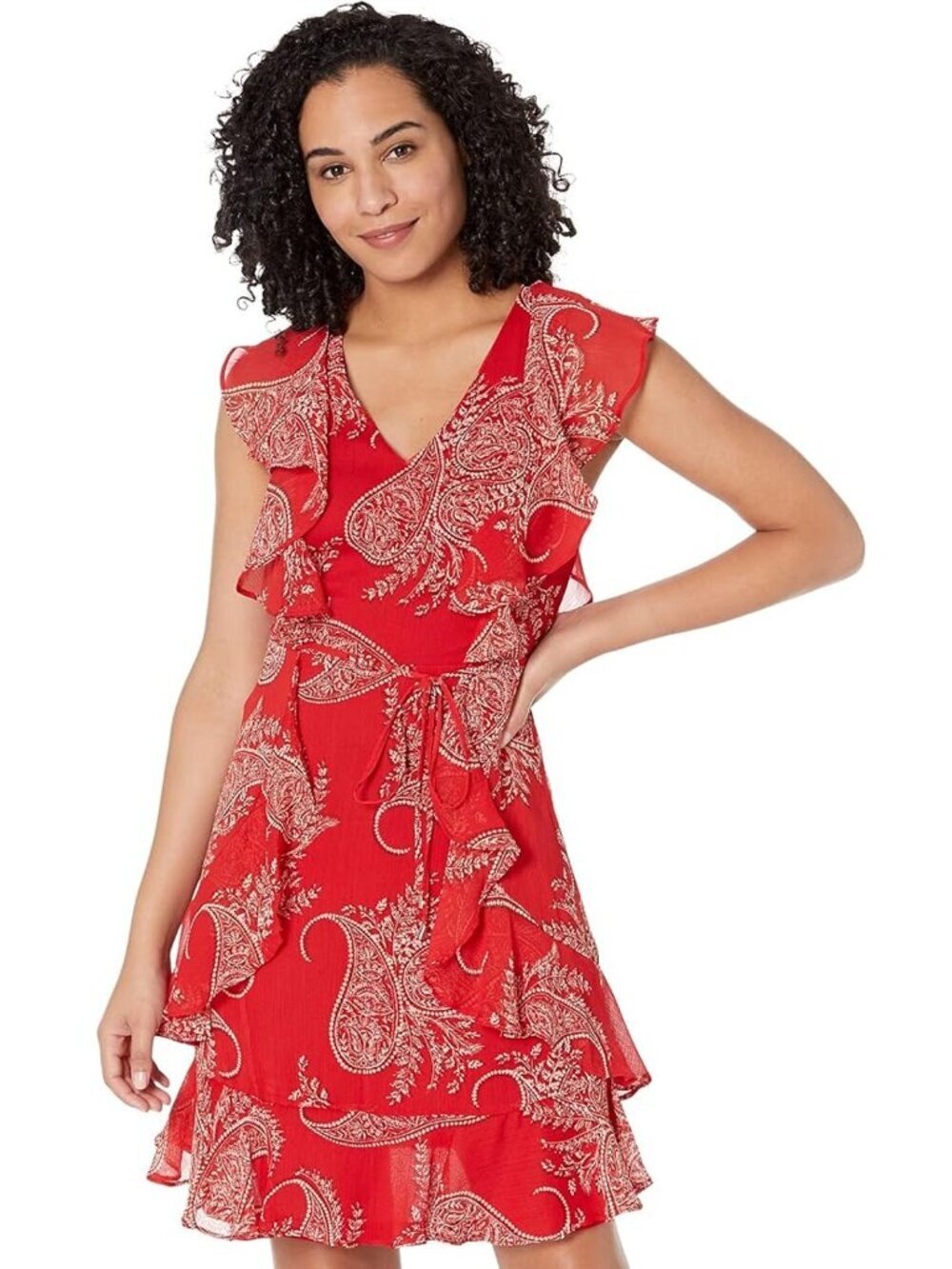 NWT New $129 TOMMY HILFIGER Sleeveless Ruffle Dress In Samba/Ivory Size 6 Petite
